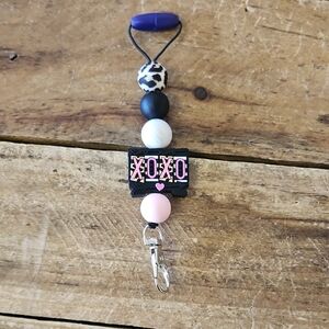 XOXO Beaded Keychain with Pink and Black Accents